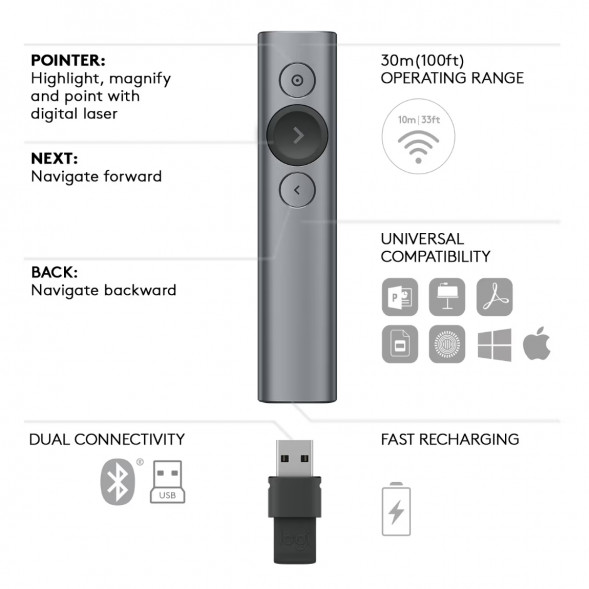 Презентер Logitech Spotlight Presentation Remote серый в Чебоксарах